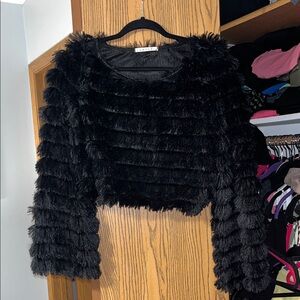 Black Faux Fur Cropped Top